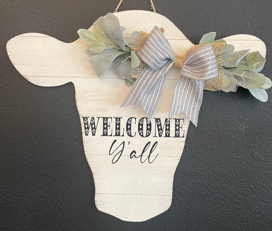 Welcome Y'all Cow Door Hanger